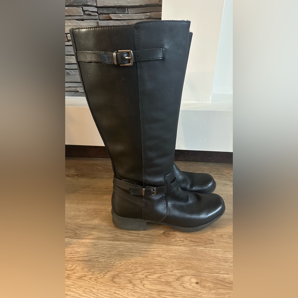 Clarks riddle Array black leather boots knee high 7 7.5